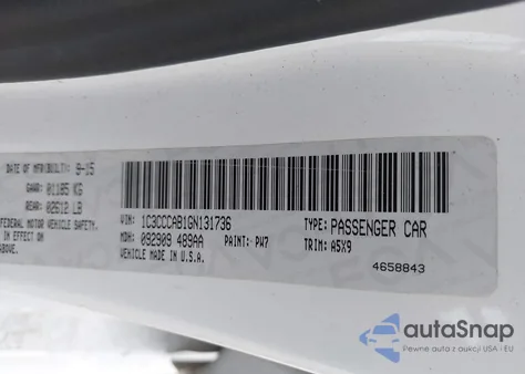 2016 Chrysler 200 Limited z USA, uszkodzony, nr VIN 1C3CCCAB1GN131736